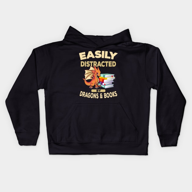 Easily Distracted By Dragons And Books Kids Hoodie by Delightful Designs